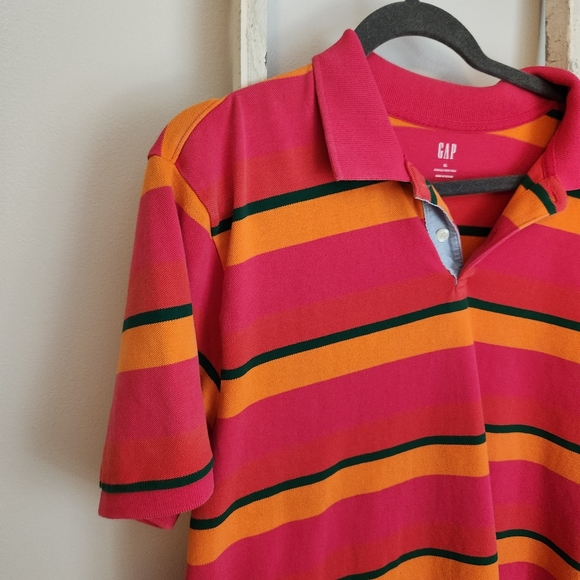 GAP XL pink orange green stripe stretch pique polo - Picture 4 of 5